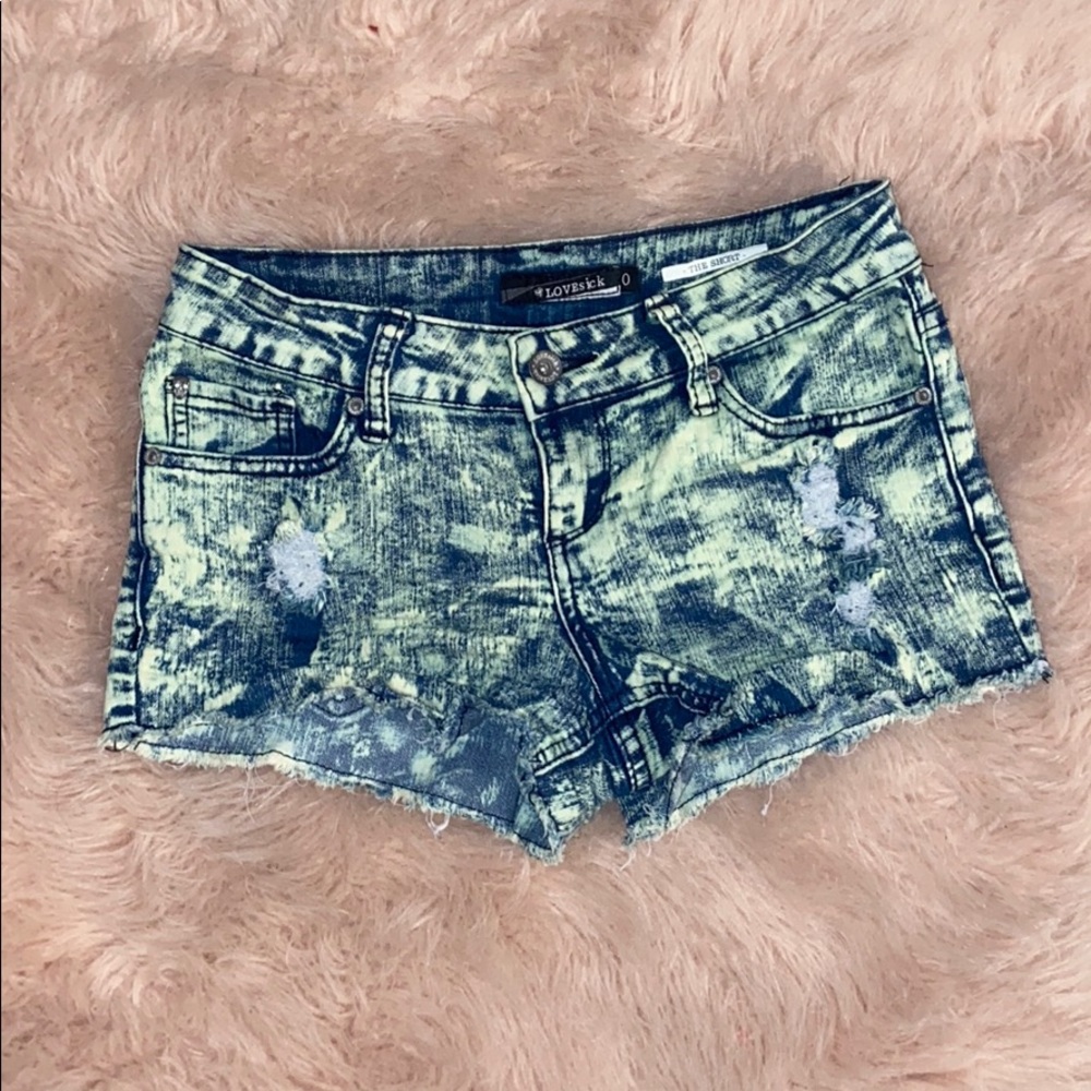 Lovesick Green Acid Wash Shorts